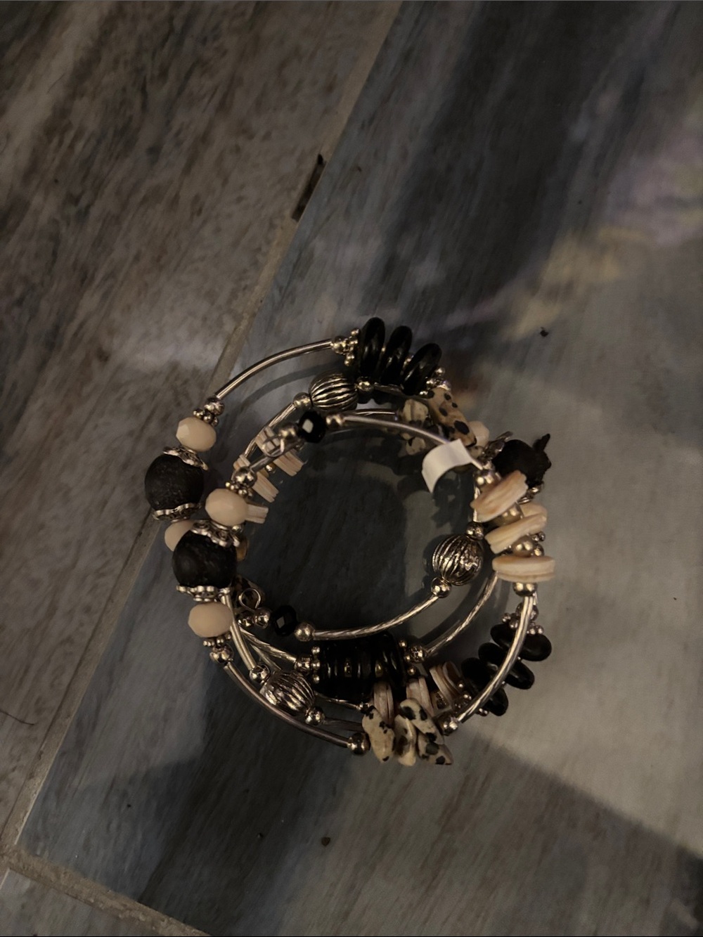 Gold and Cream Multi-Strand Beaded Coil Bracelet for Women